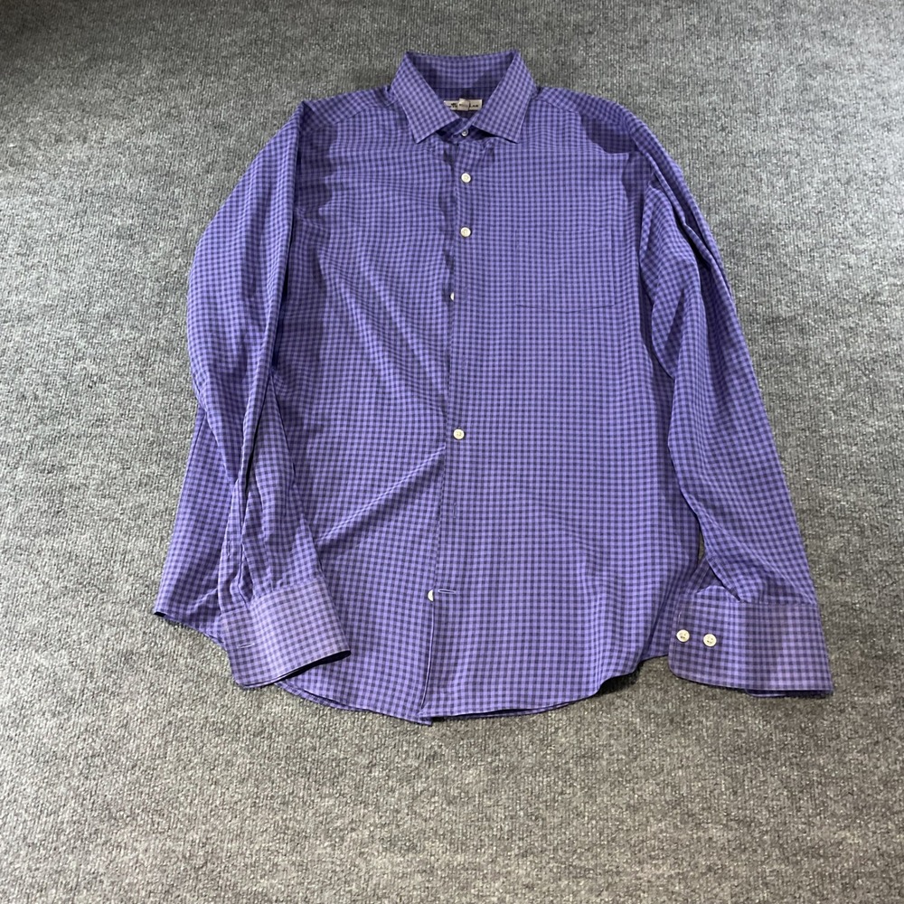Peter Millar Mens Purple Gingham Check Long Sleeve Button Down Shirt Size Medium